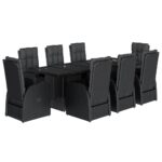 9-Piece Garden Dining Set with Cushions Black Poly Rattan Wicker Outdoor Patio Furniture