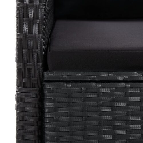 9-Piece Garden Dining Set with Cushions Black Poly Rattan Wicker Outdoor Patio Furniture - Image 6