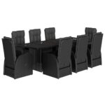 9-Piece Garden Dining Set with Cushions Black Poly Rattan Wicker Outdoor Patio Furniture