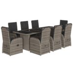9-Piece Garden Dining Set with Cushions Grey Poly Rattan Wicker Outdoor Patio Furniture