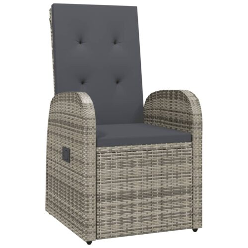 9-Piece Garden Dining Set with Cushions Grey Poly Rattan Wicker Outdoor Patio Furniture - Image 3