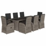 9-Piece Garden Dining Set with Cushions Grey Poly Rattan Wicker Outdoor Patio Furniture