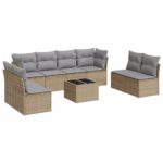 9-Piece Garden Sofa Set with Cushions Beige Poly Rattan Wicker Outdoor Patio Furniture