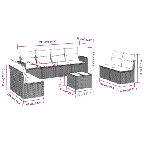 9-Piece Garden Sofa Set with Cushions Beige Poly Rattan Wicker Outdoor Patio Furniture - Image 3