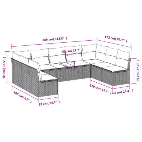 9-Piece Garden Sofa Set with Cushions Beige Poly Rattan Wicker Outdoor Patio Furniture - Image 3