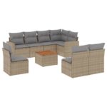 9-Piece Garden Sofa Set with Cushions Beige Poly Rattan Wicker Outdoor Patio Furniture
