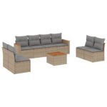 9-Piece Garden Sofa Set with Cushions Beige Poly Rattan Wicker Outdoor Patio Furniture