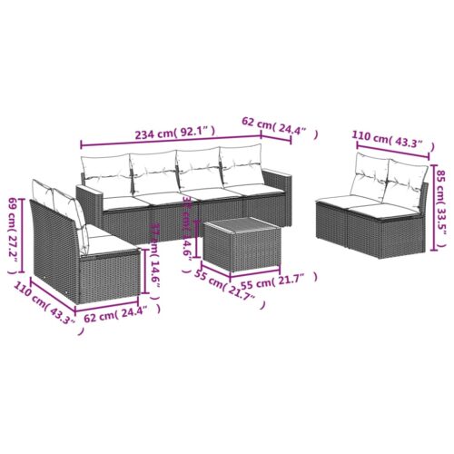 9-Piece Garden Sofa Set with Cushions Beige Poly Rattan Wicker Outdoor Patio Furniture - Image 3