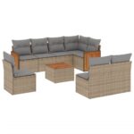 9-Piece Garden Sofa Set with Cushions Beige Poly Rattan Wicker Outdoor Patio Furniture