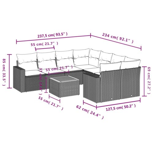 9-Piece Garden Sofa Set with Cushions Beige Poly Rattan Wicker Outdoor Patio Furniture - Image 3