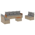 9-Piece Garden Sofa Set with Cushions Beige Poly Rattan Wicker Outdoor Patio Furniture