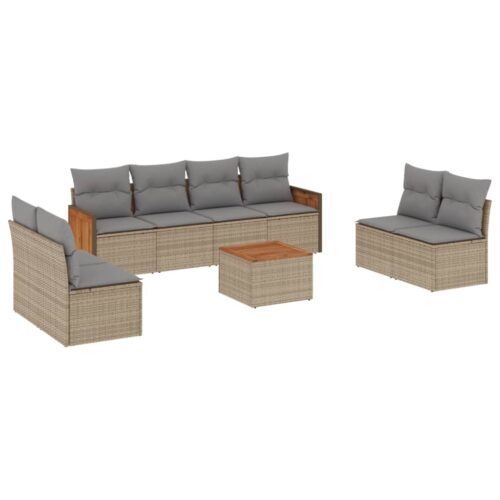 9-Piece Garden Sofa Set with Cushions Beige Poly Rattan Wicker Outdoor Patio Furniture