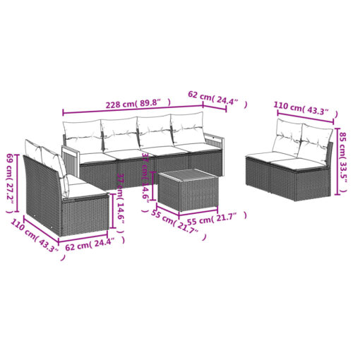 9-Piece Garden Sofa Set with Cushions Beige Poly Rattan Wicker Outdoor Patio Furniture - Image 3