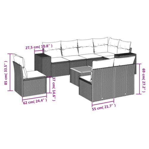 9-Piece Garden Sofa Set with Cushions Beige Poly Rattan Wicker Outdoor Patio Furniture - Image 3