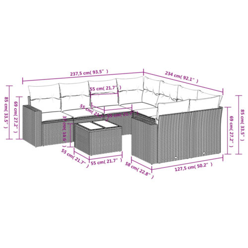 9-Piece Garden Sofa Set with Cushions Beige Poly Rattan Wicker Outdoor Patio Furniture - Image 3