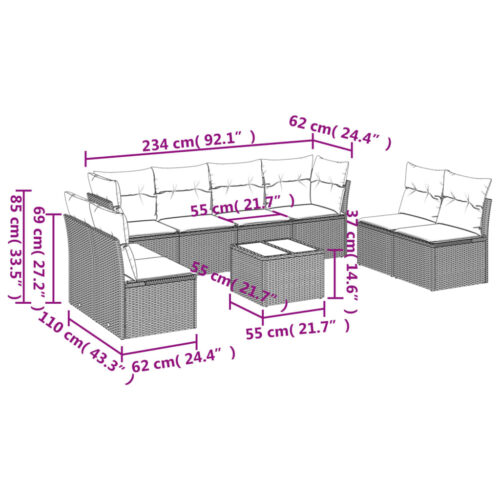 9-Piece Garden Sofa Set with Cushions Beige Poly Rattan Wicker Outdoor Patio Furniture - Image 3