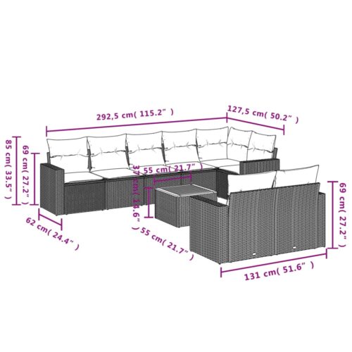 9-Piece Garden Sofa Set with Cushions Beige Poly Rattan Wicker Outdoor Patio Furniture - Image 3