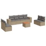 9-Piece Garden Sofa Set with Cushions Beige Poly Rattan Wicker Outdoor Patio Furniture