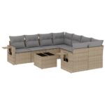 9-Piece Garden Sofa Set with Cushions Beige Poly Rattan Wicker Outdoor Patio Furniture