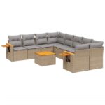 9-Piece Garden Sofa Set with Cushions Beige Poly Rattan Wicker Outdoor Patio Furniture
