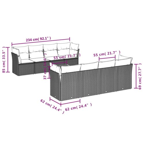 9-Piece Garden Sofa Set with Cushions Beige Poly Rattan Wicker Outdoor Patio Furniture - Image 3