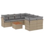 9-Piece Garden Sofa Set with Cushions Beige Poly Rattan Wicker Outdoor Patio Furniture