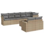 9-Piece Garden Sofa Set with Cushions Beige Poly Rattan Wicker Outdoor Patio Furniture