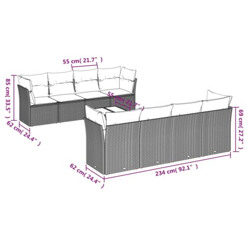 9-Piece Garden Sofa Set with Cushions Beige Poly Rattan Wicker Outdoor Patio Furniture - Image 3