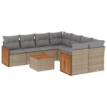 9-Piece Garden Sofa Set with Cushions Beige Poly Rattan Wicker Outdoor Patio Furniture