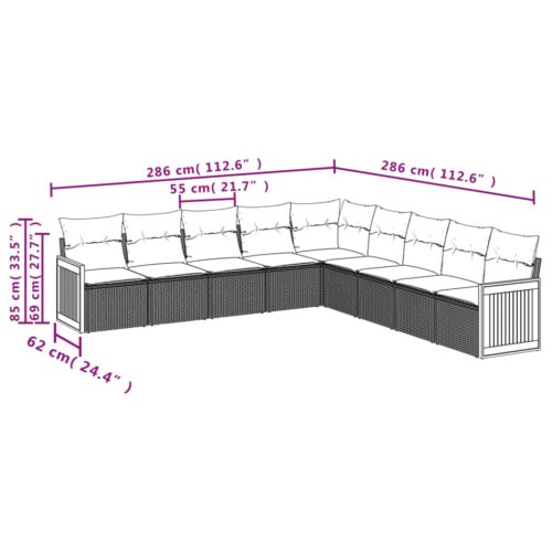 9-Piece Garden Sofa Set with Cushions Beige Poly Rattan Wicker Outdoor Patio Furniture - Image 7