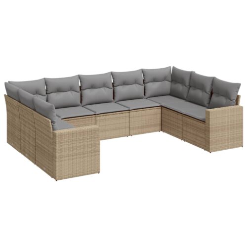 9-Piece Garden Sofa Set with Cushions Beige Poly Rattan Wicker Outdoor Patio Furniture