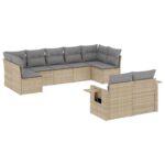 9-Piece Garden Sofa Set with Cushions Beige Poly Rattan Wicker Outdoor Patio Furniture