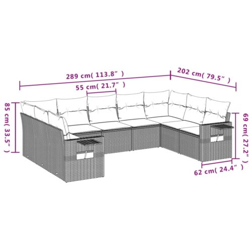 9-Piece Garden Sofa Set with Cushions Beige Poly Rattan Wicker Outdoor Patio Furniture - Image 7