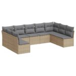 9-Piece Garden Sofa Set with Cushions Beige Poly Rattan Wicker Outdoor Patio Furniture