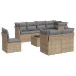9-Piece Garden Sofa Set with Cushions Beige Poly Rattan Wicker Outdoor Patio Furniture
