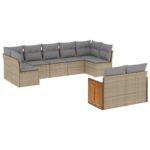 9-Piece Garden Sofa Set with Cushions Beige Poly Rattan Wicker Outdoor Patio Furniture