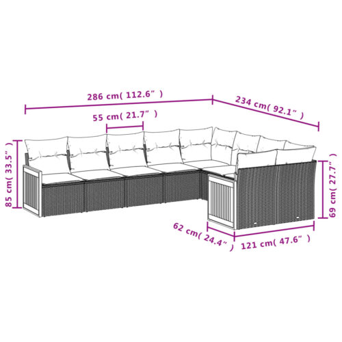 9-Piece Garden Sofa Set with Cushions Beige Poly Rattan Wicker Outdoor Patio Furniture - Image 7