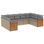 9-Piece Garden Sofa Set with Cushions Beige Poly Rattan Wicker Outdoor Patio Furniture