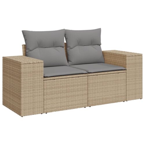 9-Piece Garden Sofa Set with Cushions Beige Poly Rattan Wicker Outdoor Patio Furniture - Image 5