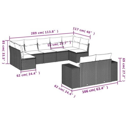 9-Piece Garden Sofa Set with Cushions Beige Poly Rattan Wicker Outdoor Patio Furniture - Image 7