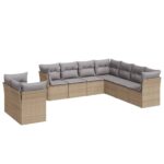 9-Piece Garden Sofa Set with Cushions Beige Poly Rattan Wicker Outdoor Patio Furniture