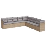 9-Piece Garden Sofa Set with Cushions Beige Poly Rattan Wicker Outdoor Patio Furniture