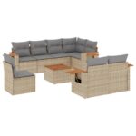 9-Piece Garden Sofa Set with Cushions Beige Poly Rattan Wicker Outdoor Patio Furniture