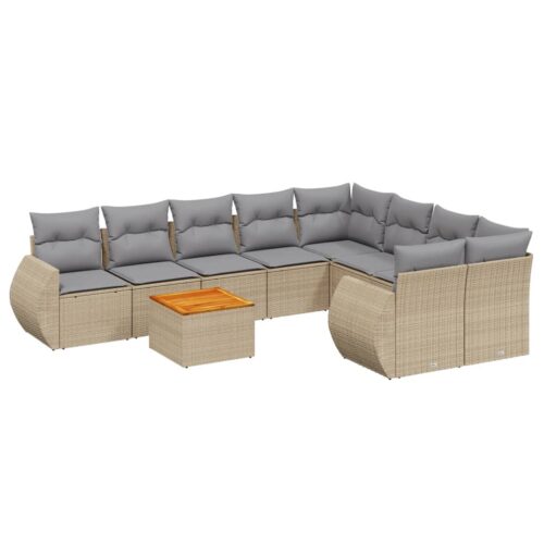 9-Piece Garden Sofa Set with Cushions Beige Poly Rattan Wicker Outdoor Patio Furniture