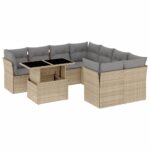 9-Piece Garden Sofa Set with Cushions Beige Poly Rattan Wicker Outdoor Patio Furniture