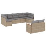 9-Piece Garden Sofa Set with Cushions Beige Poly Rattan Wicker Outdoor Patio Furniture