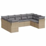9-Piece Garden Sofa Set with Cushions Beige Poly Rattan Wicker Outdoor Patio Furniture
