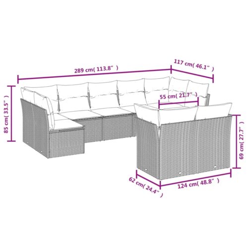 9-Piece Garden Sofa Set with Cushions Beige Poly Rattan Wicker Outdoor Patio Furniture - Image 3