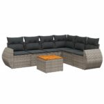 7-Piece Garden Sofa Set with Cushions Grey Poly Rattan Wicker Outdoor Patio Furniture