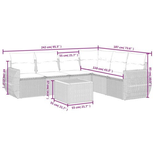 7-Piece Garden Sofa Set with Cushions Grey Poly Rattan Wicker Outdoor Patio Furniture - Image 8